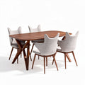 Wooden dining table set with four upholstered chairs in light gray 160 x 90 x 75cm
