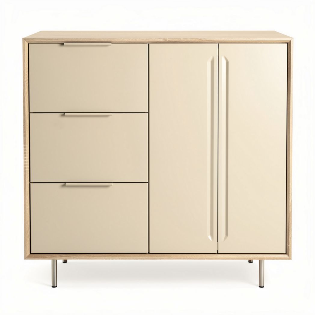 Modern storage cabinet with three drawers and two doors in beige 60 x 40 x 75cm