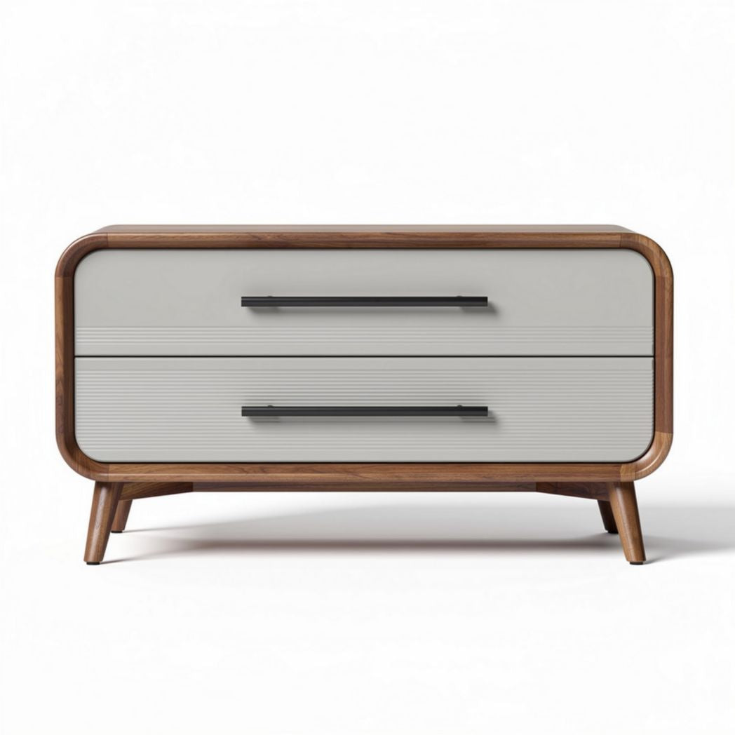 Wooden nightstand with two drawers and grey finish 120 x 50 x 45cm