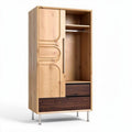 Wooden wardrobe with two doors and a drawer in natural and dark finishes 180 x 90 x 45cm