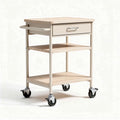 Wooden rolling cart with one drawer and two shelves 75 x 45 x 80cm beige