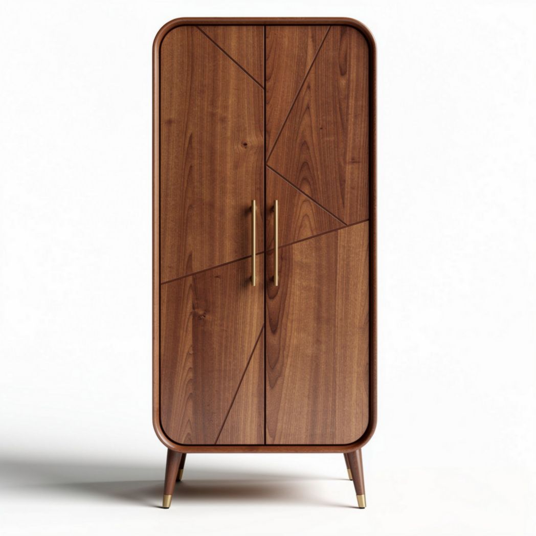 Walnut wood storage cabinet with geometric design and two doors 80 x 40 x 160cm
