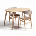 Solid wood dining table with two upholstered chairs in natural finish 120 x 80 x 75cm