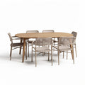 Oval dining table with six woven chairs in natural finish 200 x 100 x 75cm