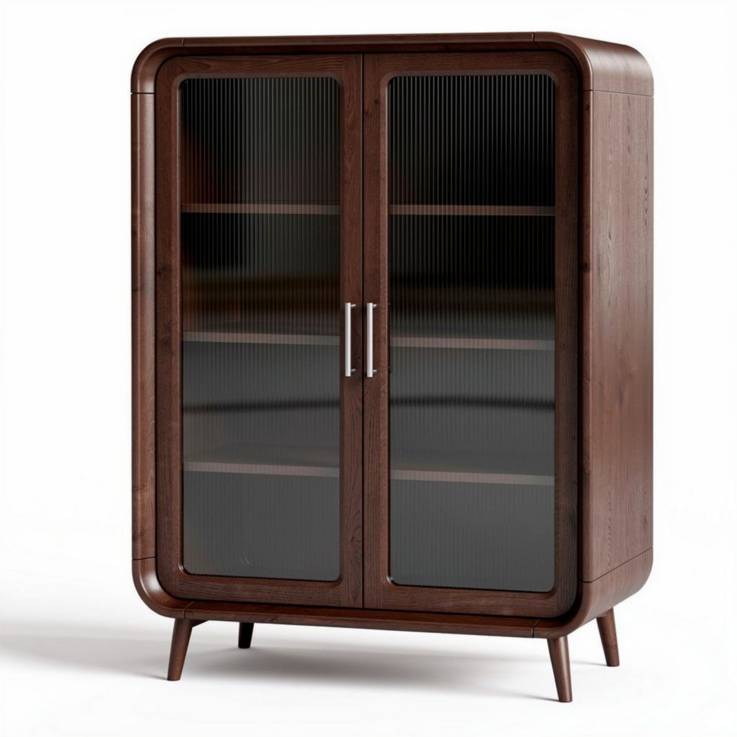 Glass door storage cabinet made of wood in brown finish 90 x 50 x 120cm