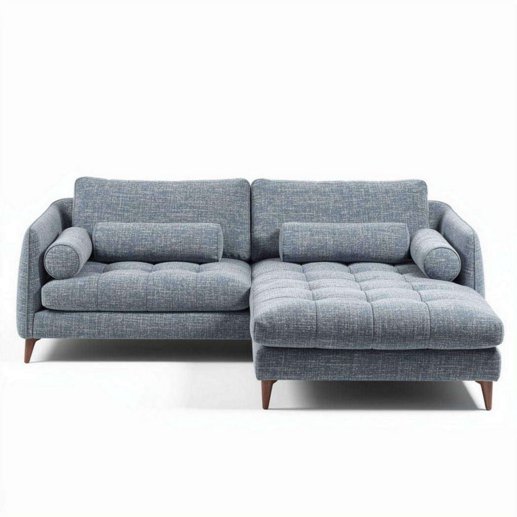 Modern sectional sofa in light gray fabric with detachable cushions 230 x 150 x 85cm