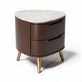Modern brown bedside table with marble top and two drawers 40 x 30 x 50cm