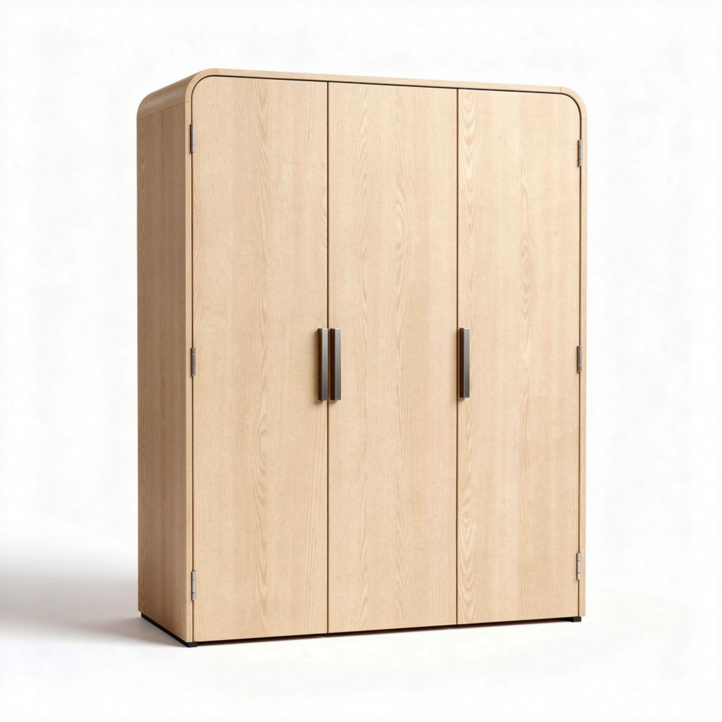 Three-door storage cabinet in natural wood finish 180 x 120 x 50cm